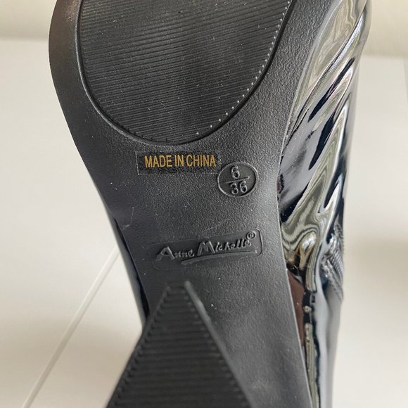 Anne Michelle Womens Glossy Heels Chunky Square Size 6 Ankle Zip Up Black NEW - Picture 6 of 10